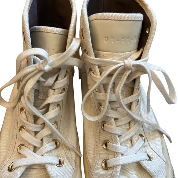 AllSaints Ghost Dana High Top Sneaker Canvas Lace Up Shoes White Cream Size 7 - Picture 9 of 16